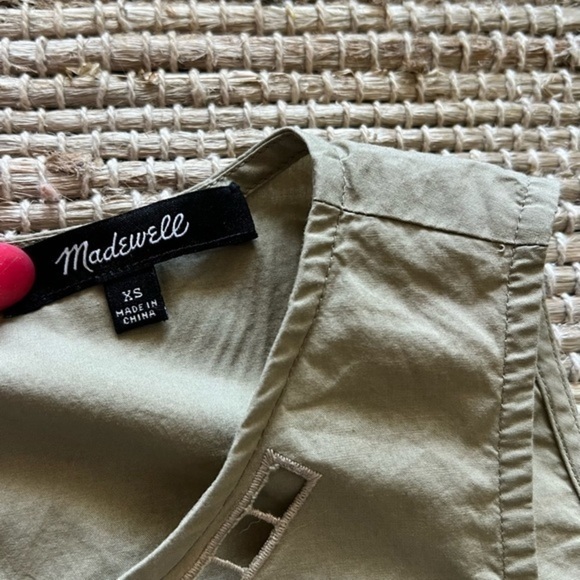 Madewell Khaki Embroidered Top with Ruffled Hem - Picture 7 of 10
